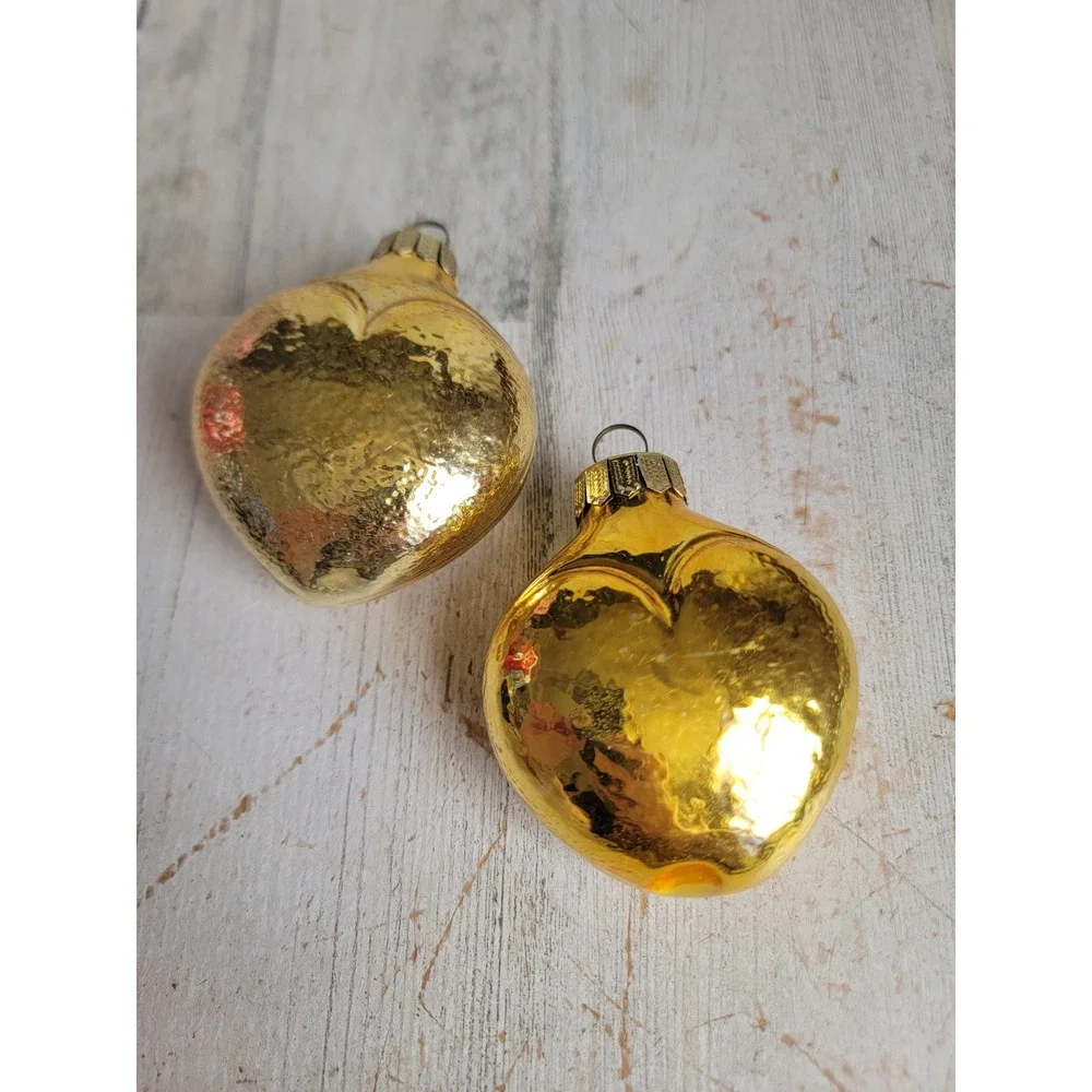 Vintage golden heart glass yellow ornament Xmas Valentine set home decor